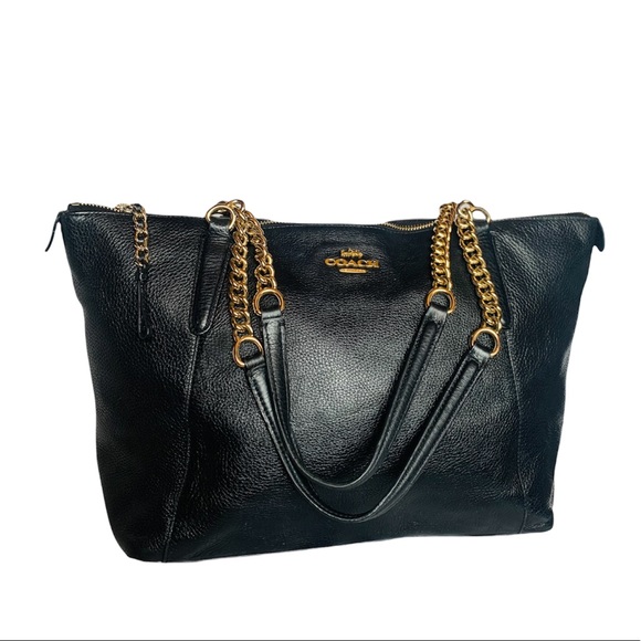 Coach Handbags - COACH✨Ava Black Pebbled Leather Chain Zip Tote